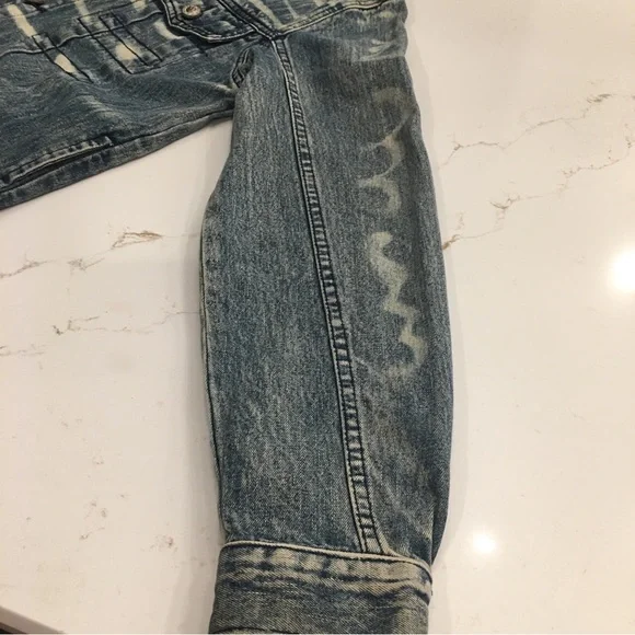 Vintage 2000 Paco Jeans Med Wash Mixed Distressed Denim Jacket Mens Size Small. - Picture 7 of 11